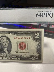 Red Seal note $2 1963 《 Mix Ladder Number 01245789》Legacy graded new 64 PPQ UNC! - Picture 1 of 3