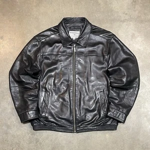 Vintage Boston Harbour Leather Jacket Men XL Black Bomber Motorcycle Distressed - Picture 1 of 9