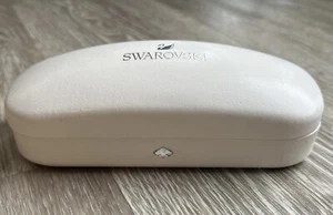 Swarovski White Hard Shell Clam Eyeglass Case Swan & Crystal - Picture 1 of 7