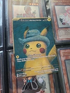 Pikachu With Grey Felt Hat Van Gogh Gold Metal Card Collectible Gift Display - Picture 1 of 2