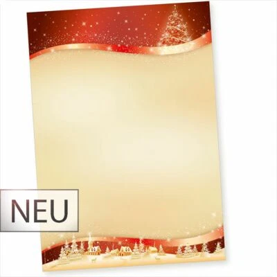 TATMOTIVE 100 Blatt Weihnachtsbriefpapier Weihnachtspapier A4 Rot-Golden Firma