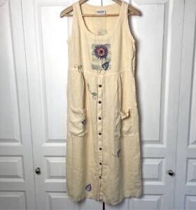 Linen Maxi Dress Size Small Block Printed Floral