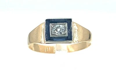 女士方形 SIGNET 戒指 钻石和形状,复古风格 金色 18K — 第 1/4 张图片