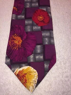 PERRY ELLIS MENS TIE 4 X 59 PURPLE WITH RED GOLD GRAY FLORAL NWOT - Image 1 of 4