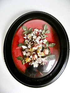 CADRE OVALE BOIS NOIRCI VERRE BOMBÉ BOUQUET FLEURS ÉPOQUE NAPOLÉON III -Ht 35 cm - Imagen 1 de 7