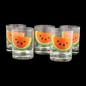Watermelon Themed Lowball Glass 4pc Set Cute Funny Summer Cups Cocktail Glasses - Picture 1 of 4
