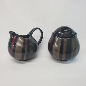 Sango Avanti Black Creamer & Sugar Bowl with Lid Ceramic Pottery Set #4721 - Picture 1 of 13