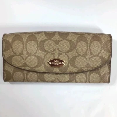 Coach F52601 Pochette a portafoglio in pelle e tela rivestita in PVC marrone ... - Immagine 1 di 4