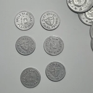 6 1954 One Dime Play Money Falsa Pecunia Uncle Sam Play Dime & 11 More Coins - Picture 1 of 6