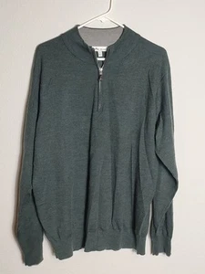 Suéter Para Hombre Peter Millar Mezcla Seda/Cachemira Verde Oscuro Cuello 1/4 Cremallera XL - Imagen 1 de 7