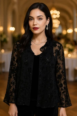 复古处女座 Petite 天鹅绒倦怠衬衫透明闪亮独立背心,尺寸 12P — 第 1/4 张图片