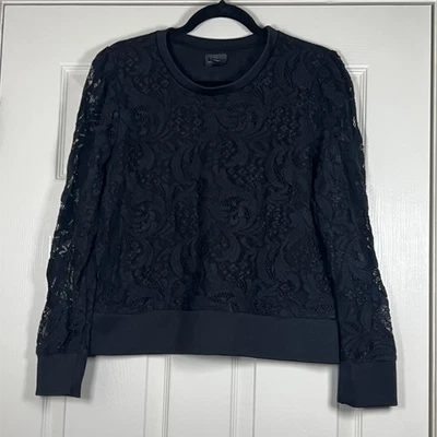 Worthington Women’s Black Lace Detailed Long Sleeve Crew Neck Top Size Large - Image 1 of 4