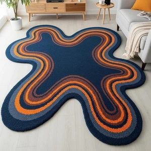 “Irregular Shaped Hand Tufted Rug | 70s Retro Wavy Design | Modern Living Room - Picture 1 of 7