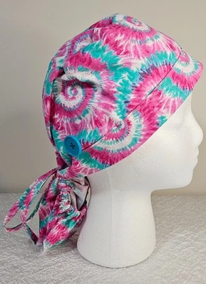 Handmade Surgical Nurses Cap for Long Hair with Button and Tie - Image 1 of 4