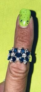 Blue Zircon Flower Band Women's White Gold Filled Wedding Ring Size 8 - Picture 1 of 2
