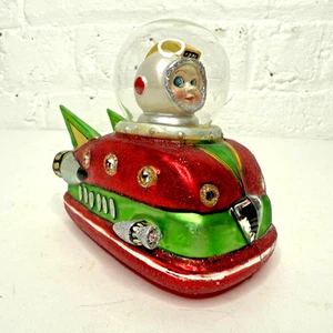 Astroboy Rocketship Glass Ornament Handblown Painted Spaceship Rocket RARE - Picture 1 of 3