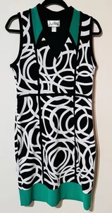 Joseph Ribkoff Women’s Size 12 Dress Black Green Geometric Mandarin Collar - Picture 1 of 6