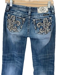 Pantalones de mezclilla Miss Me para mujer 14 dobladillo crudo corte bota bordado brillante elástico 27x28 - Imagen 1 de 20