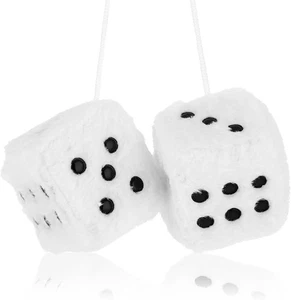Fuzzy Plush Dice for Car Mirror 2.36” Pair of Retro Square Decoration White  - Picture 1 of 8