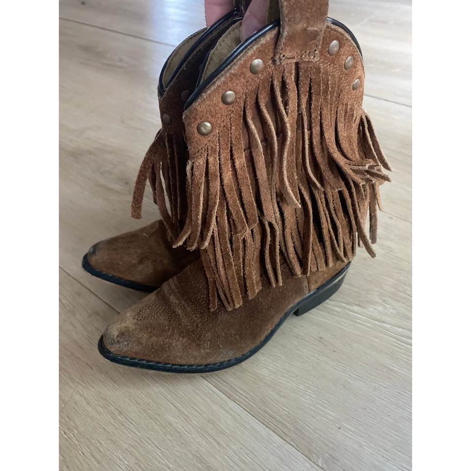Shyanne Botas Niño Niña Talla 9.5 Marrón Gamuza Flecos Vaquera Western Foto 1 de 4