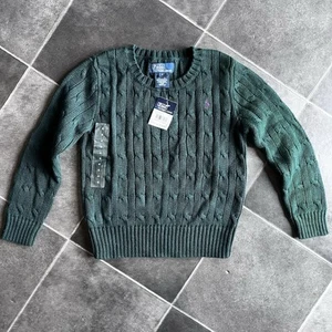 Polo by Ralph Lauren Dark Green Cable Knit Sweater Kids Size 4 - Picture 1 of 7