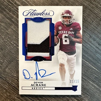 De’Von Achane 2023 Panini Flawless Collegiate Sapphire RPA RC 11/15 On-Card - Image 1 of 4