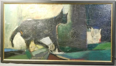 Pintura al óleo moderna vintage 1965 EARLY George W McCullough 2 gatos negro blanco Foto 1 de 4
