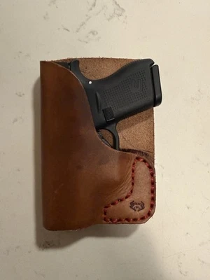 Funda de bolsillo de cuero hecha a mano para guardaespaldas Glock 42/S&W 2.0/Sig P238/RugerLCP Foto 1 de 2