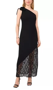 Nwt CeCe Women's One-Shoulder Sleeveless Lace Maxi Dress Black Size 8 - Picture 1 of 6