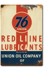 Vintage 76 Union Red Line Lubricants Tin Sign – Gas & Oil Collectible Garage Dec - Picture 1 of 5