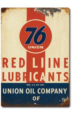 Vintage 76 Union Red Line Lubricants Tin Sign – Gas & Oil Collectible Garage Dec - Image 1 of 4
