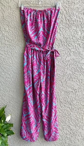 Mono mameluco cinturón sin tirantes Lilly Pulitzer para mujer azul rosa algas talla M - Imagen 1 de 5