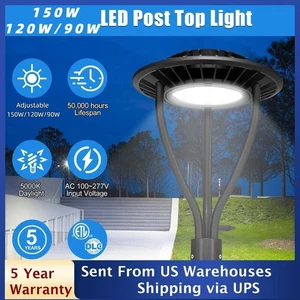 150W /120W/90W LED Post Top Pole Light Outdoor Yard Circular Area Lighting 5000K - Picture 1 of 10