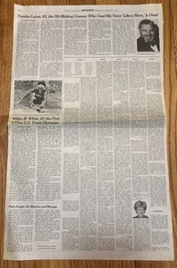 Frankie Laine & Willye B. Artículo de periódico obituario blanco New York Times - Imagen 1 de 3