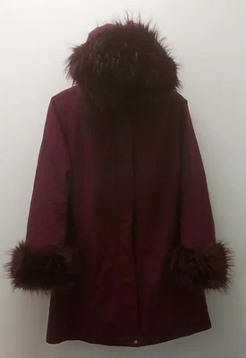 NWOT Dark Purple Jessica London Hooded Faux Fur Trim Coat Size 20W - Image 1 of 3