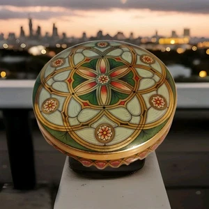 VTG Brazilian Green Round Decorative Storage Tin by Meister Art Nouveau Style - Picture 1 of 4
