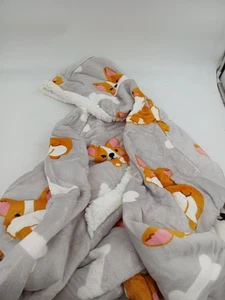 Bedsure Wearable Blanket Hoodie One Size Grau Sherpa Fleece Corgi Print - Bild 1 von 7