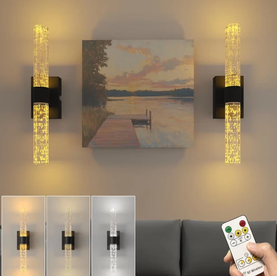 Aplique de pared inalámbrico burbuja de cristal LED recargable regulable luz de 3 colores Foto 1 de 4
