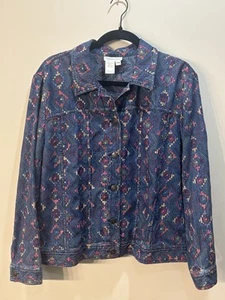 Coldwater Creek Jacke Blumen bestickt Knopfleiste Boho Tribal Western Gr. PXL - Bild 1 von 11