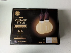 General Electric 2pk 40W Vinta G25 Globe Filament Amber Glass LED Light Bulbs - Picture 1 of 4