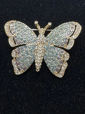 Broche de diamantes de imitación vintage Ciner azul dorado mariposa Foto 1 de 2