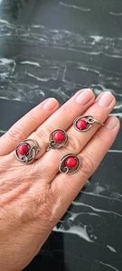 Silber Set 925 Ohrringe, Ring gr.17 ,Anhänger mit Echte Koralle. - Bild 1 von 4