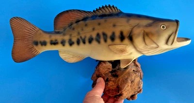 VTG BIG SKY CARVERS LARGEMOUTH BASS WOOD CARVING BURL 17” RARE FISH SCULPTURE UN - Image 1 of 4