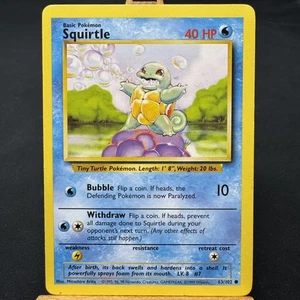 Squirtle - 63/102 - Base Set - Unlimited - Common - Pokemon - WOTC - Played - Picture 1 of 3