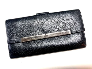 GUCCI VINTAGE GG LOGO PLATE EMBOSSED LEATHER LONG WALLET BIFOLD ITALY BLACK - Picture 1 of 21