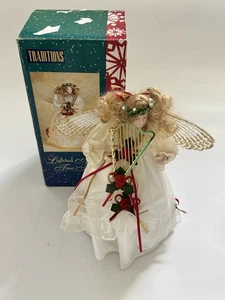 Vintage Traditions beleuchteter Engel Baumspitze goldene Flügel 12" Weihnachten Urlaub - Bild 1 von 13