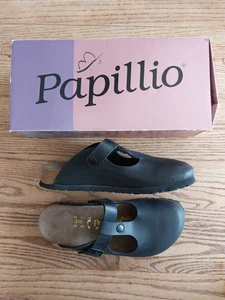 Birkenstock Papillio Frankfurt T strap Mule Clogs Strap Black Women Size 39 US 8 - Picture 1 of 5