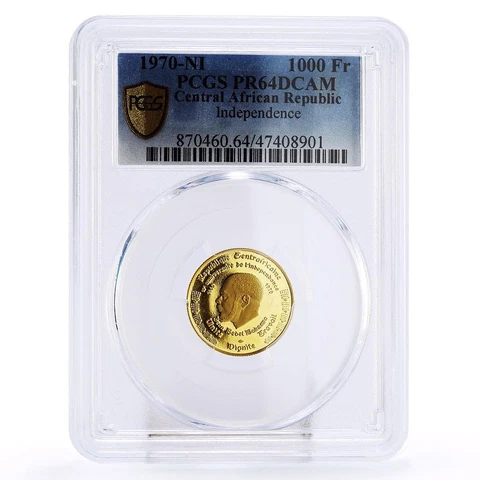 Central Africa 1000 francs Independence President Bokassa PR64 PCGS Au coin 1970 Cover