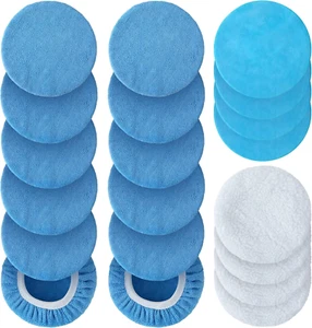 5-6 Inch Car Buffing Pads, 12Pcs Microfiber Polishing Bonnet, 4Pcs Wax Applicato - Picture 1 of 12