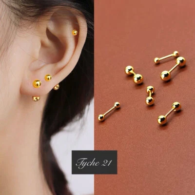 Womens Small Tiny Round Ball Screw Back Stud Earrings Surgical Steel 3/4/5mm  - Image 1 of 4